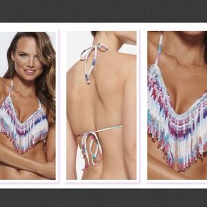 NWT $82 L Space Audrey Fringe Estella Mirage Bikini Top Size S